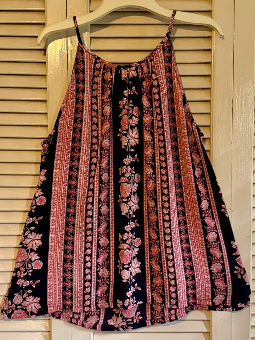 LOFT Black and Pink Floral High Neck Halter Top - Size L
